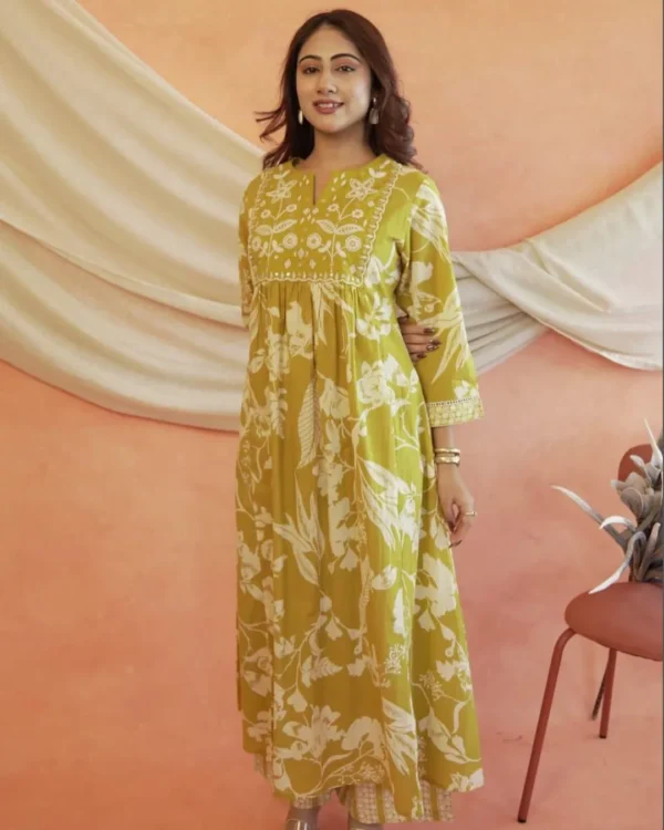 Mirror Cotton Anarkali Suit with Dupatta