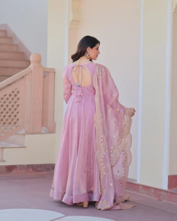 Pink Chiffon Anarkali Gown With Dupatta