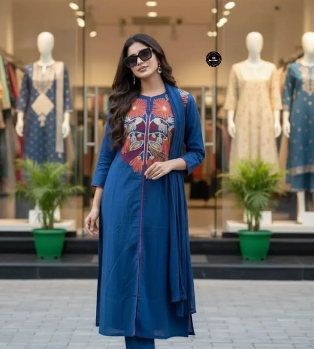 Sky Blue Cotton Kurta Set with Dupatta