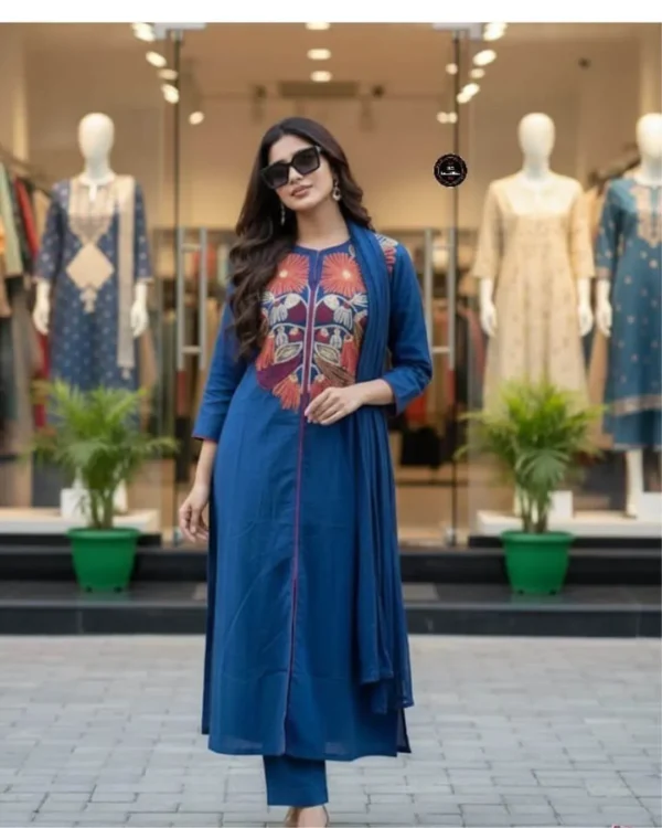 Sky Blue Cotton Kurta Set with Dupatta