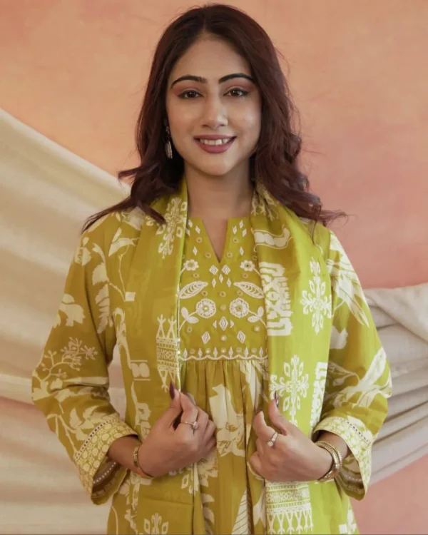 Mirror Cotton Anarkali Suit with Dupatta