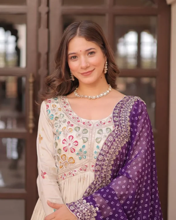 Anarkali Gown With Bandhani Dupatta