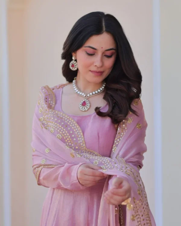 Pink Chiffon Anarkali Gown With Dupatta