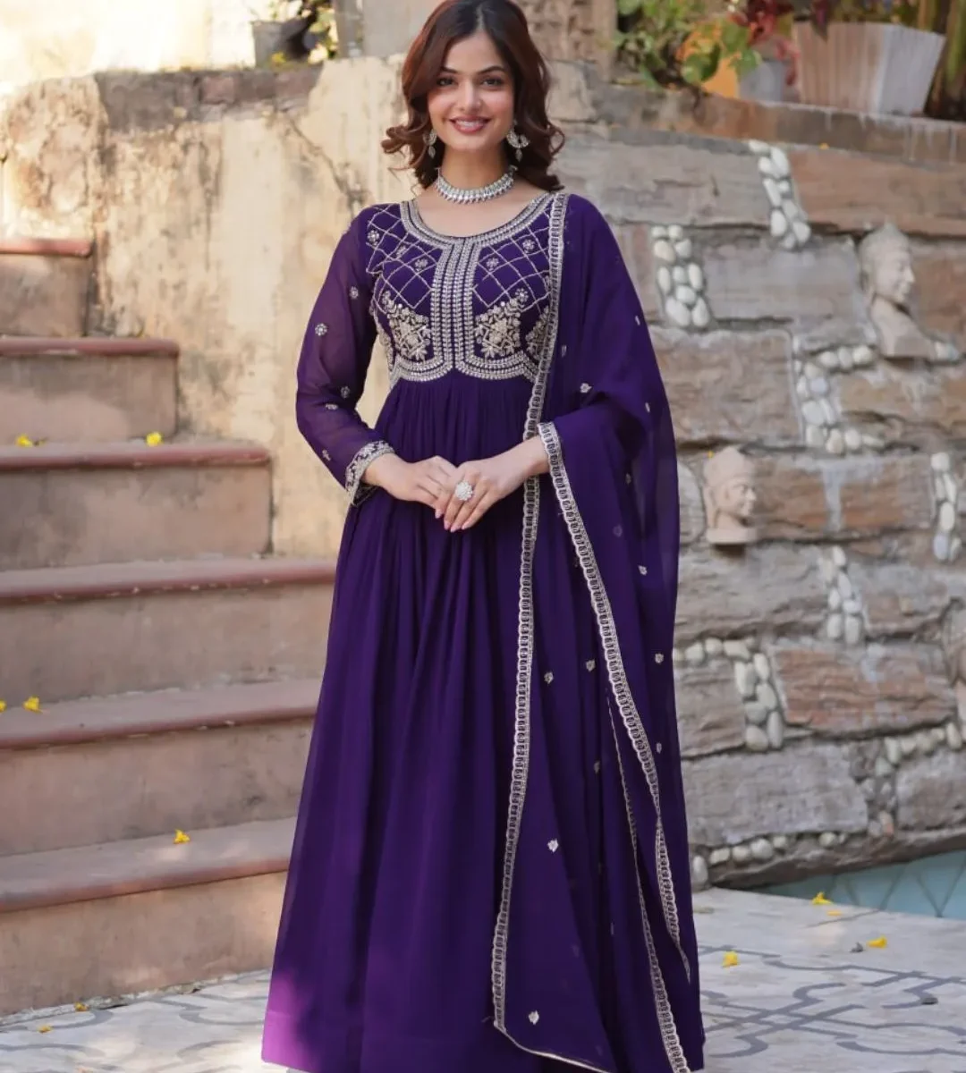 Purple Party Wear Gown With Dupatta
