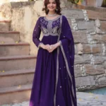 Purple Party Wear Gown With Dupatta