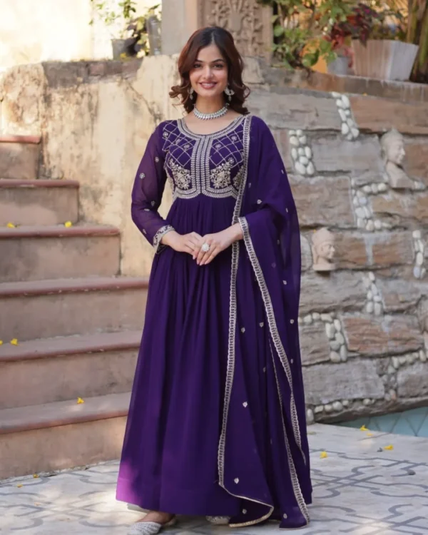 Purple Party Wear Gown With Dupatta