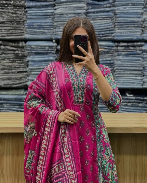 Floral Printed Cotton Anarkali Suit with Dupatta