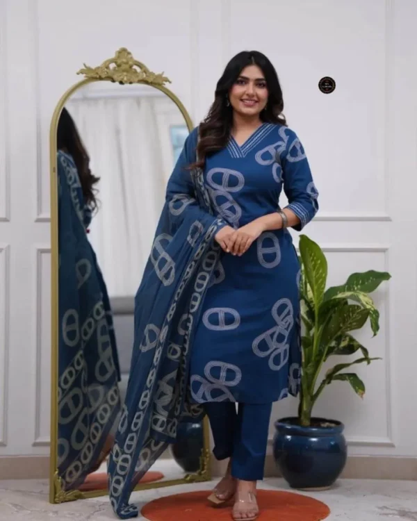 Indigo Chanderi Cotton Suit Set