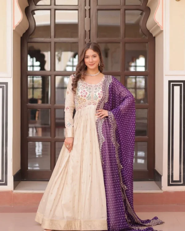 Anarkali Gown With Bandhani Dupatta