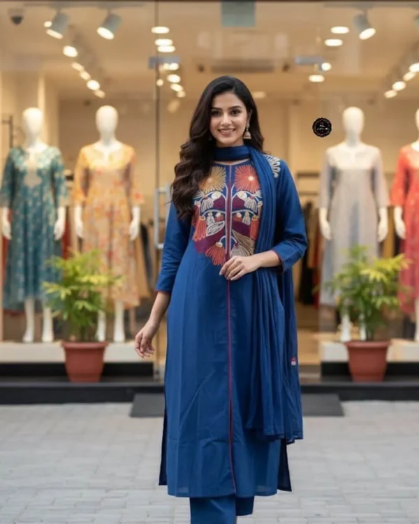 Purple Cotton Anarkali Suit Set with Dupatta