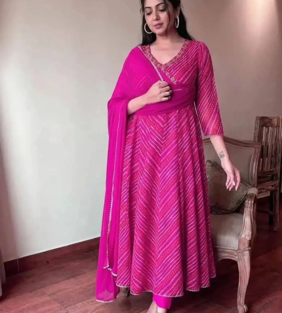 Summer Floral Anarkali Cotton Suit Set