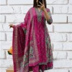 Floral Printed Cotton Anarkali Suit with Dupatta