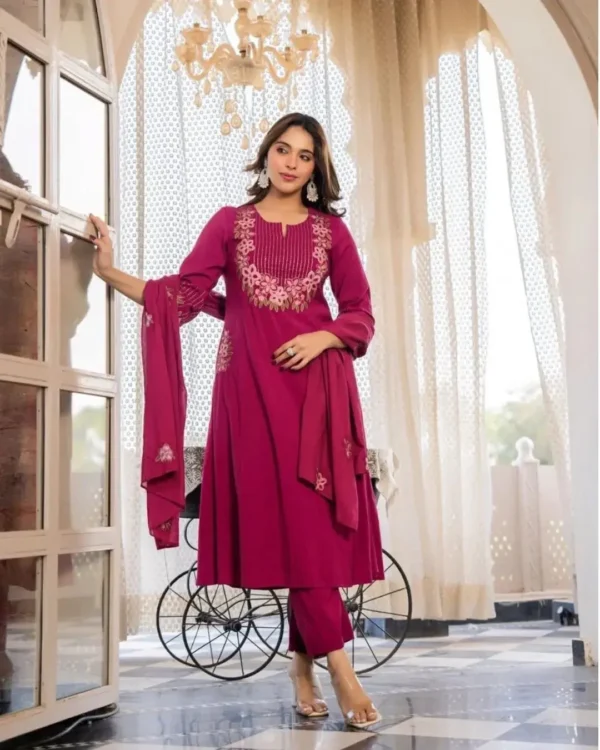 Mal Cotton Kurti Pant Dupatta Set - Pink