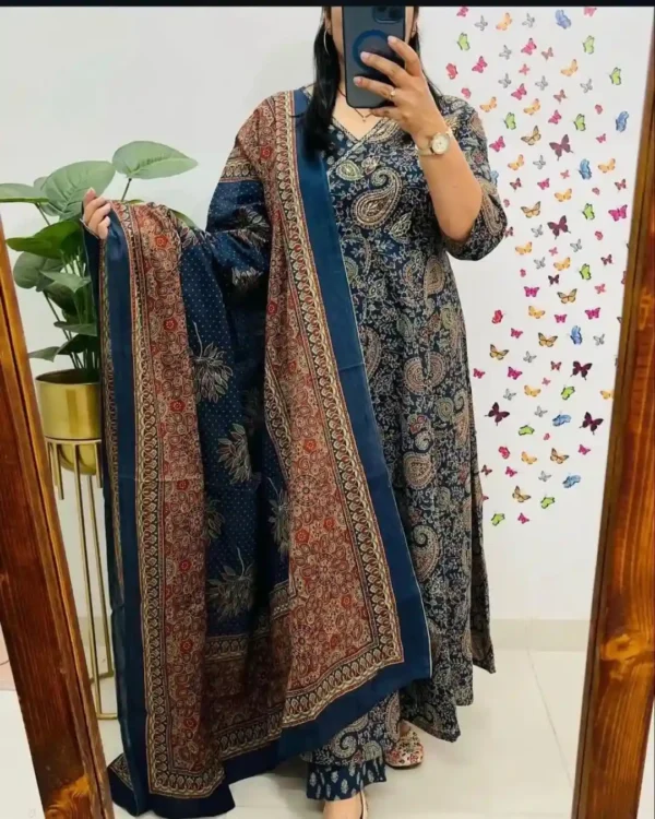 Floral Printed Cotton Anarkali Suit with Dupatta