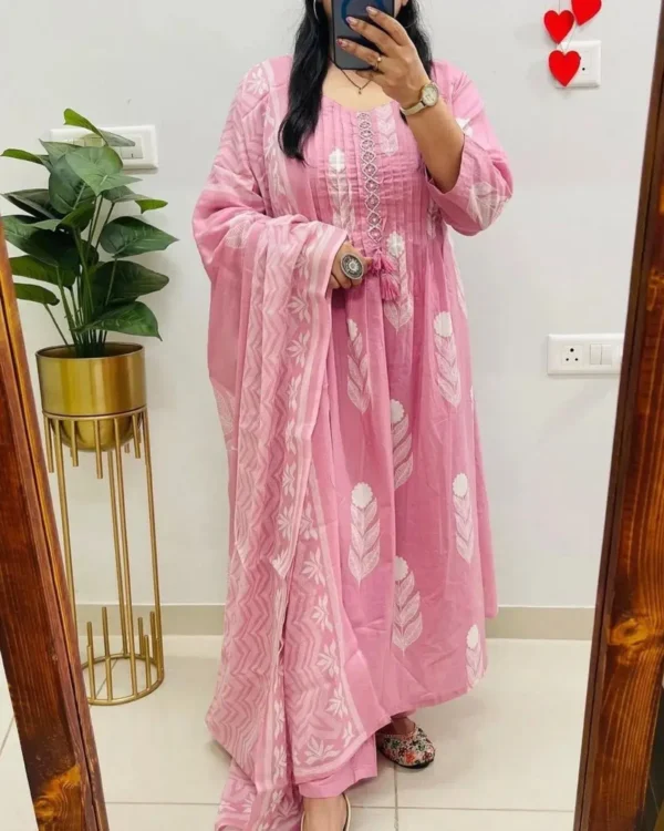 Pink Cotton Printed Suit Set