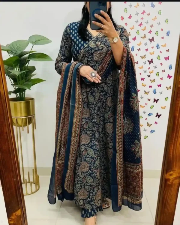 Floral Printed Cotton Anarkali Suit with Dupatta