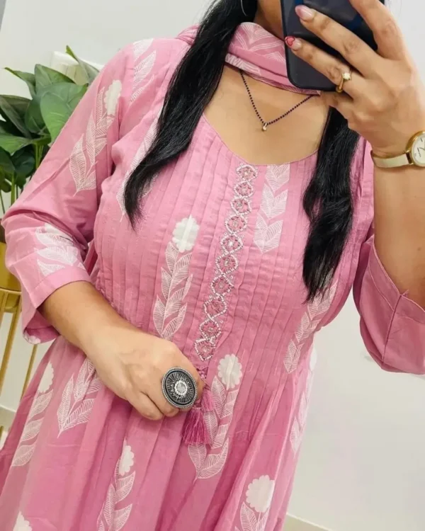 Pink Cotton Printed Suit Set