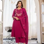 Mal Cotton Kurti Pant Dupatta Set - Pink