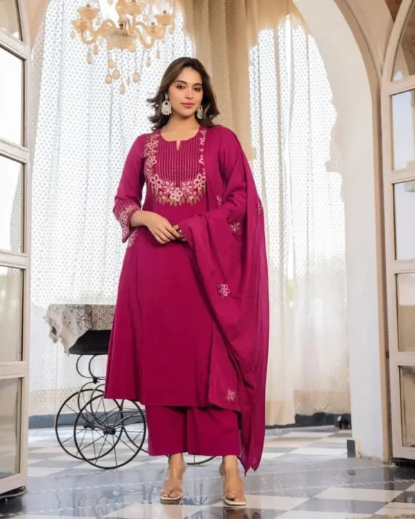 Mal Cotton Kurti Pant Dupatta Set - Pink