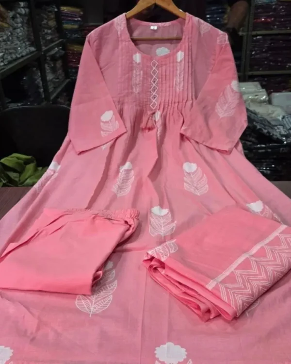 Pink Cotton Printed Suit Set