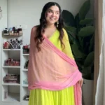 Lime Green Georgette Anarkail Gown Suit Set