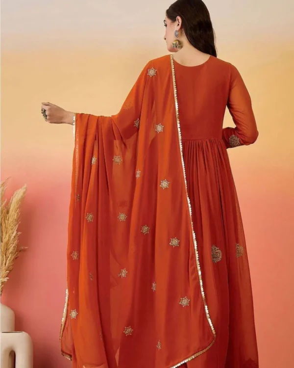 Rust Orange Georgette Anarkali Suit Set