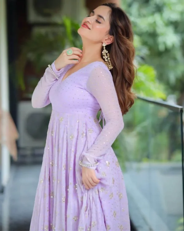 Lavender Foil Work Anarkali Suit Set