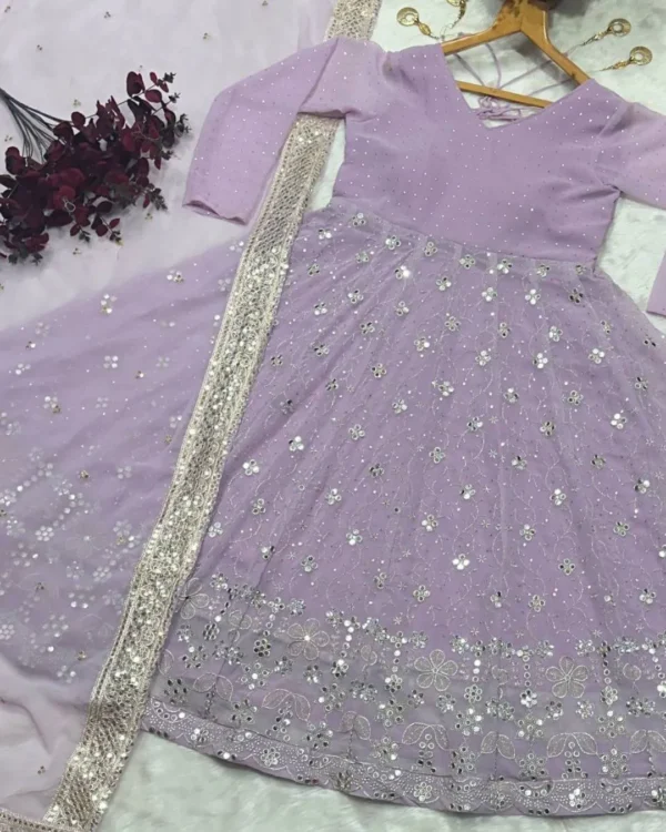 Lavender Foil Work Anarkali Suit Set