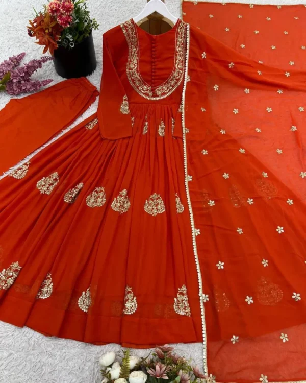 Rust Orange Georgette Anarkali Suit Set