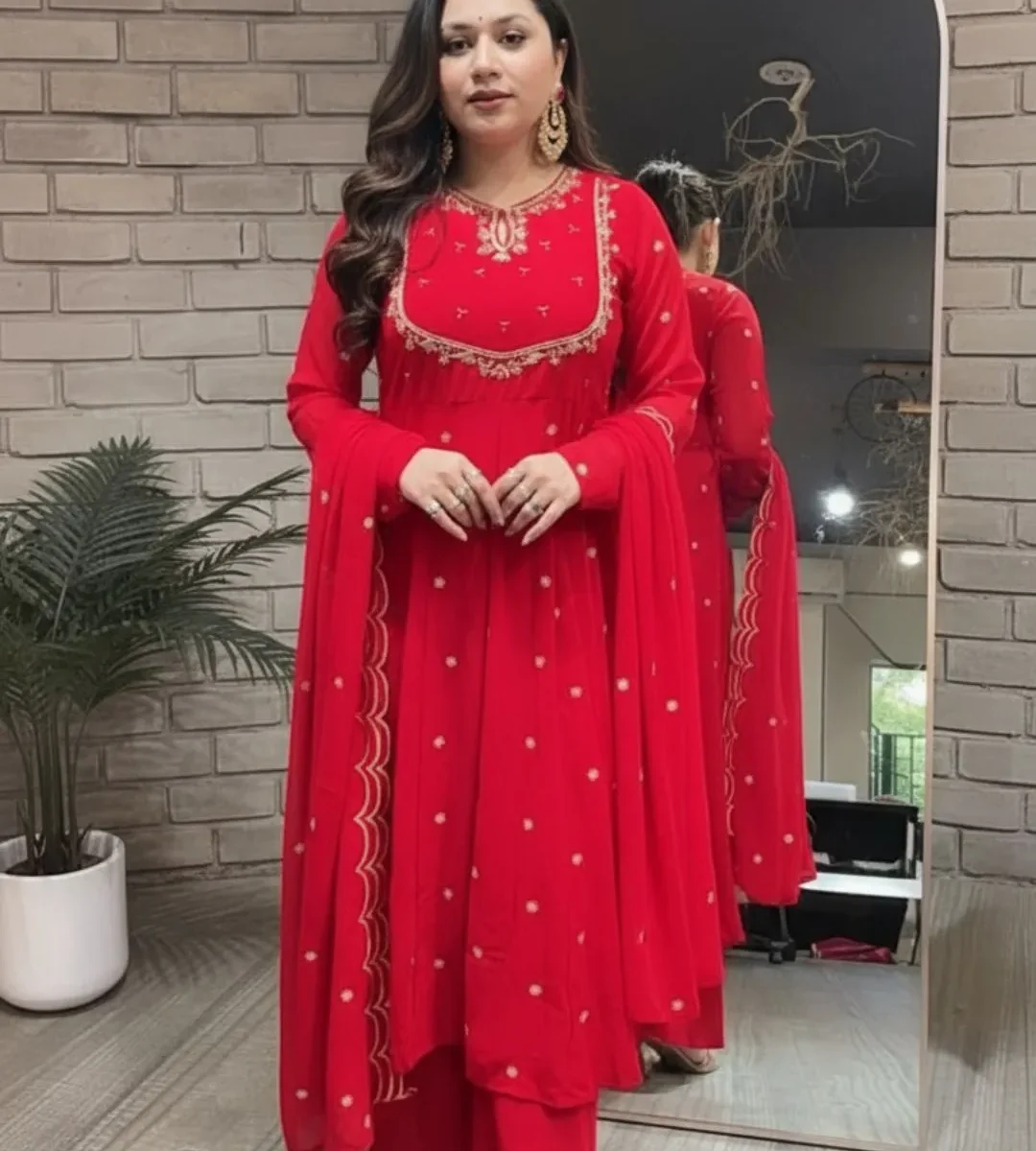 Party Wear Red Anarkali Suit Set