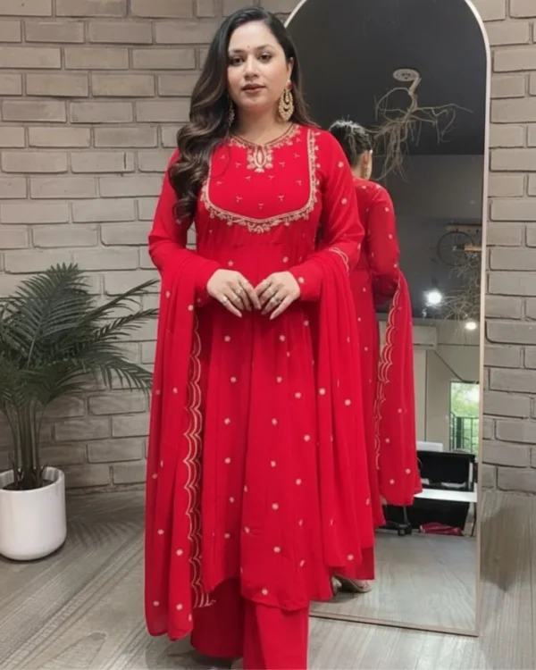 Party Wear Red Anarkali Suit Set
