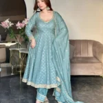 Sky Blue Anarkali Suit With Dupatta