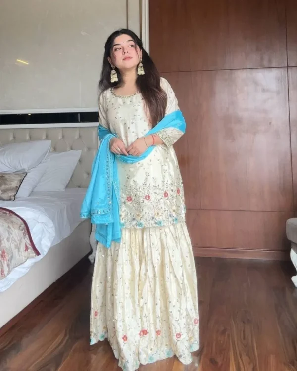 Off White Sharara Suit Set With Dupatta