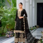 Black Sharara Dress Embroidered With Dupatta Set