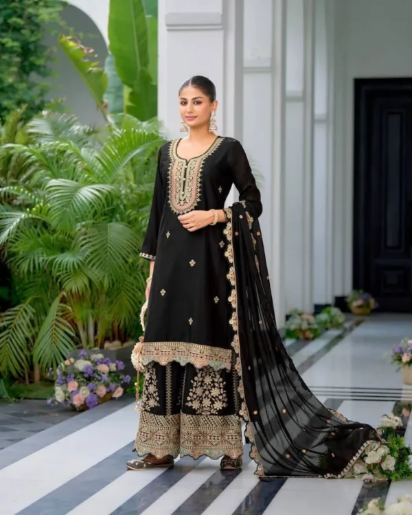 Black Sharara Dress Embroidered With Dupatta Set