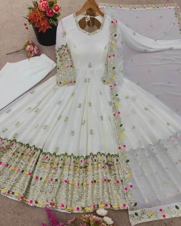 White Embroidered Anarkali Suit Set