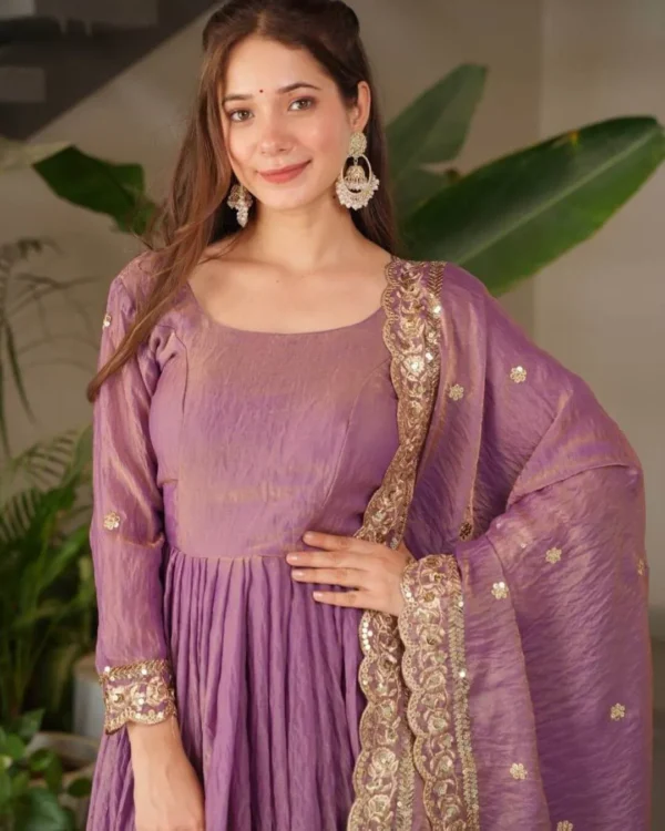Lavender Silk Anarkali Gown with Dupatta
