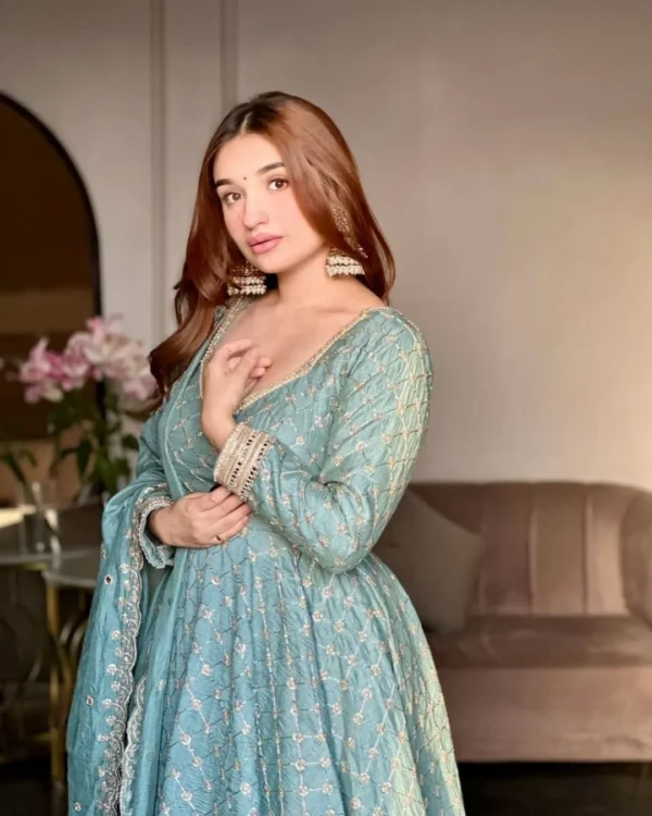 Blue Georgette Anarkali Suit Set with Embroidery Work