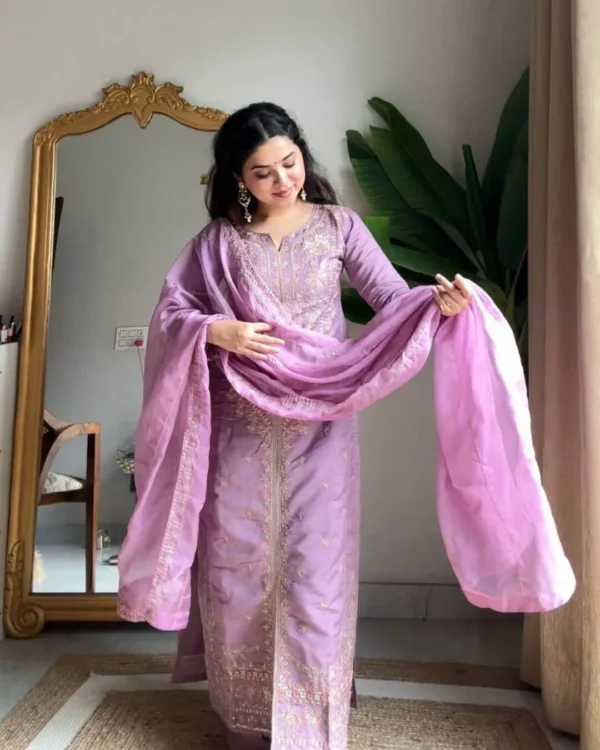 Light Purple Palazzo Suit Set With Dupatta