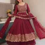 Maroon Colour Anarkali Suit Set With Dupatta