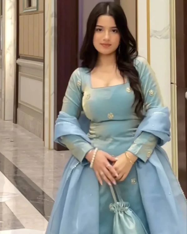 Blue Fandy Silk Sequin Kurti Palazzo Set with Dupatta