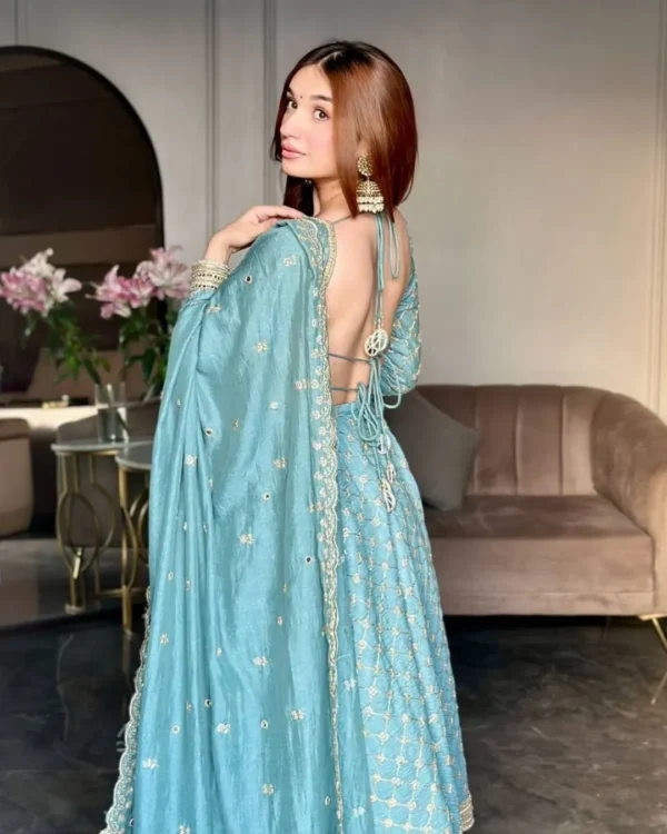 Blue Georgette Anarkali Suit Set with Embroidery Work