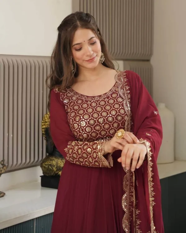 Maroon Embroidered Georgette Sharara Suit Set