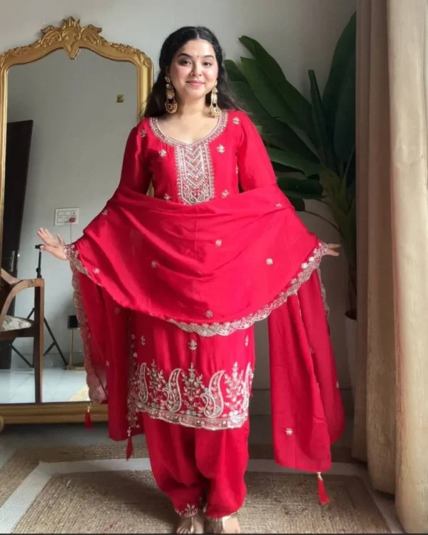Red Embroidered Patiala Salwar Suit Set