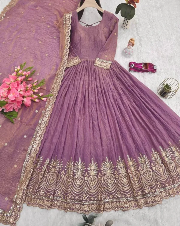 Lavender Silk Anarkali Gown with Dupatta