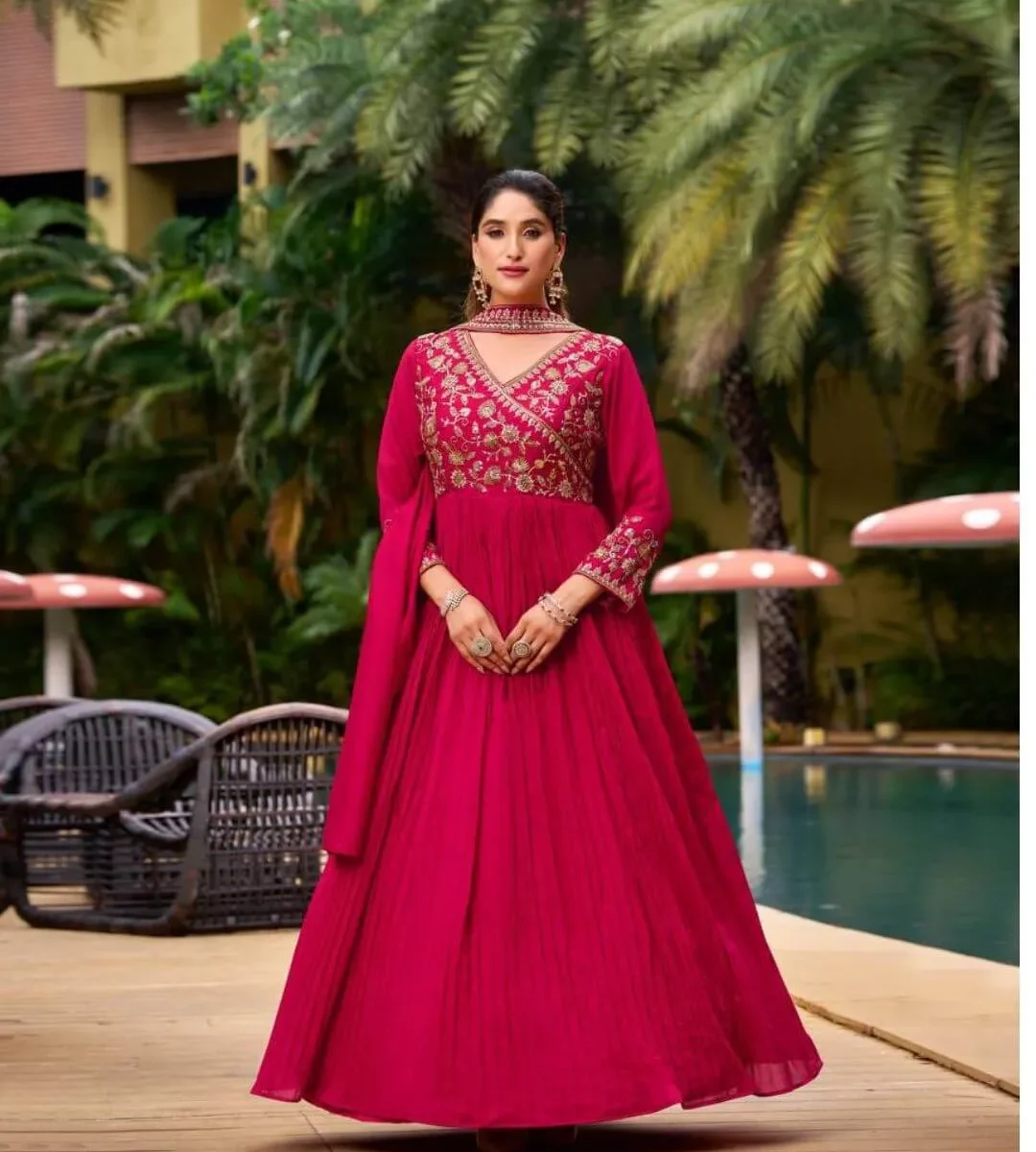 Floor Length Anarkali Gown With Dupatta
