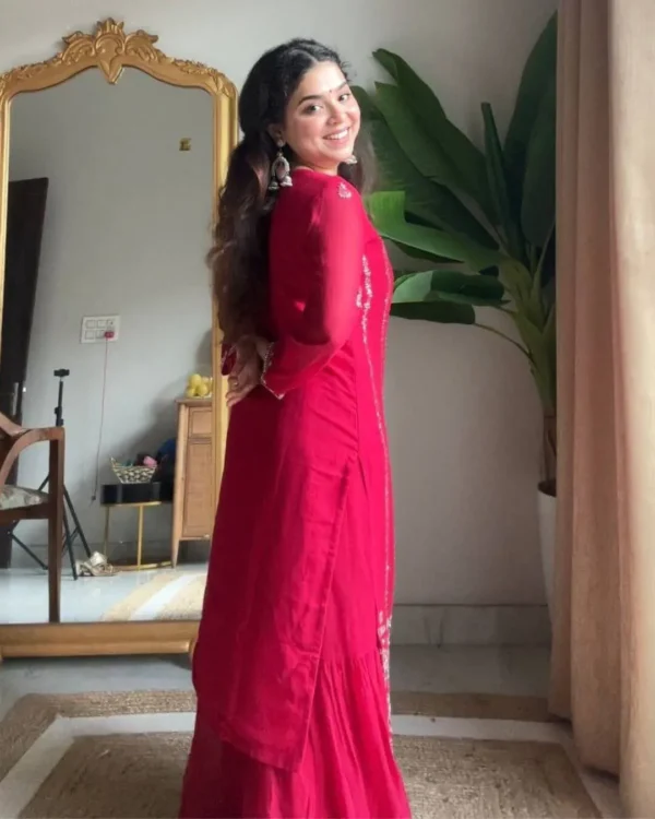 Fuchsia Embroidered Georgette Sharara Suit Set