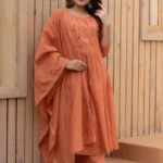 Brown Anarkali Dress Pant With Dupatta Set