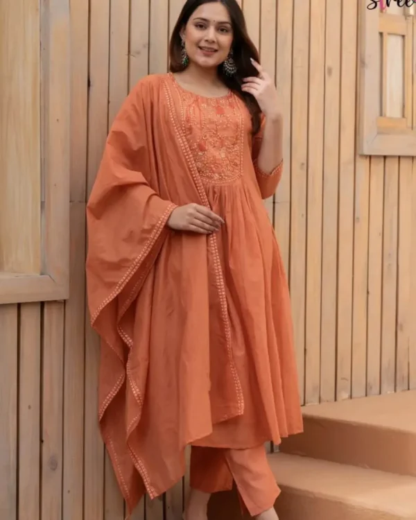 Brown Anarkali Dress Pant With Dupatta Set