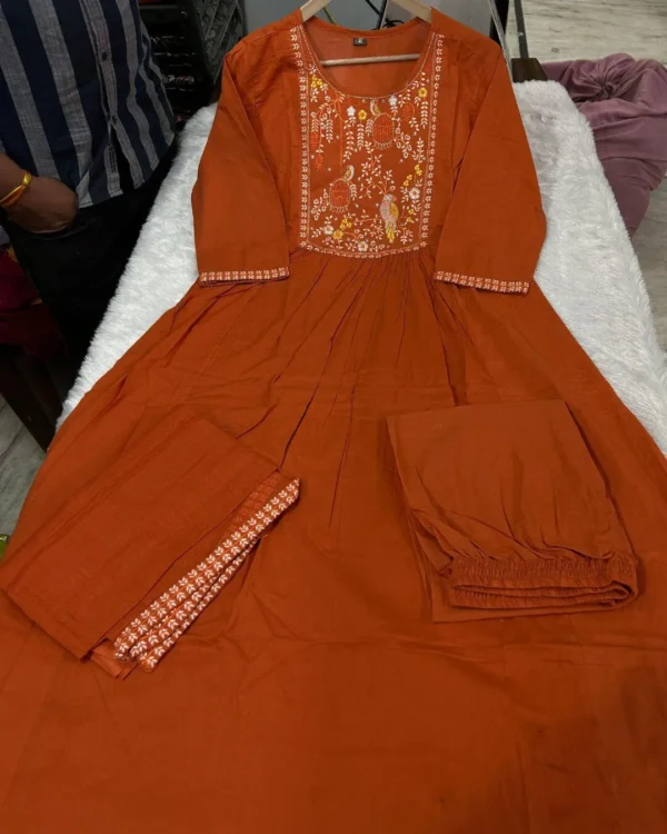 Brown Anarkali Dress Pant With Dupatta Set